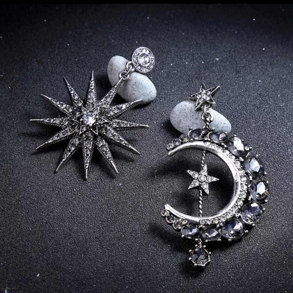 Cz Star Moon Crystal Stud Earrings